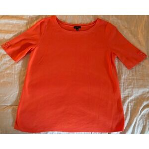 Talbots Womens Coral Orange Short Sleeve Knit Sweater‎ Scoop Neck Button Cuff M